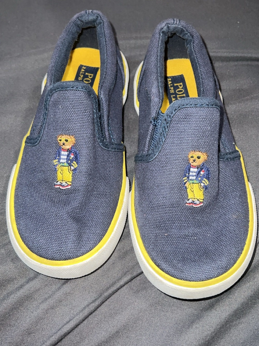 Polo by Ralph Lauren Navy Canvas Slip-On Sneakers with Yellow Trim
